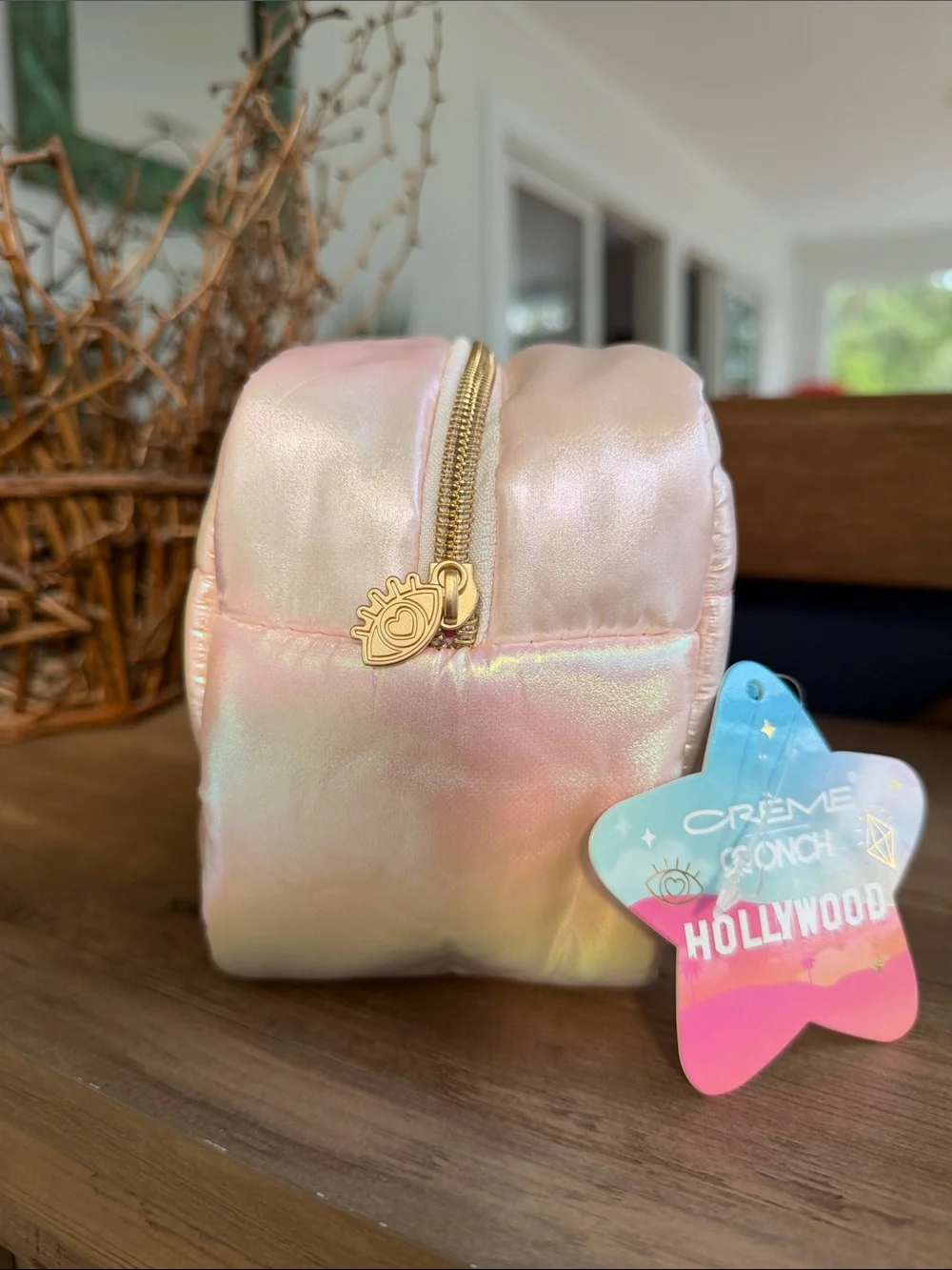Creme Shop Iridescent Pink Quilted Cosmetic Pouch